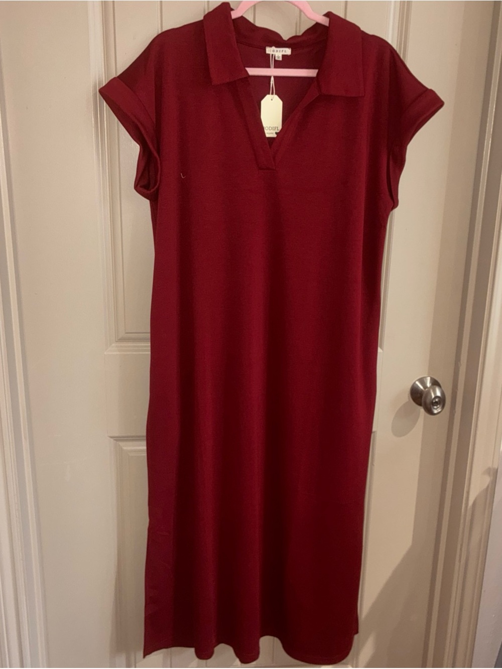 JODIFL Sleeveless Collared Midi Dress in Deep Wine